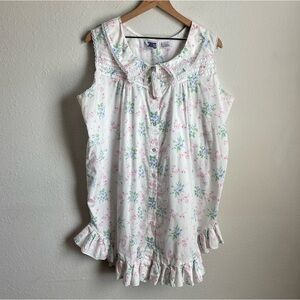 Vintage Ditsy Floral Lace Ruffle Grandma Cottagecore Button Down Nightgown Dress